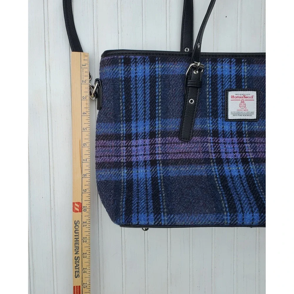 Glen Appin Harris Tweed Blue Plaid Wool Tote Bag Crossbody Handbag Scottish
